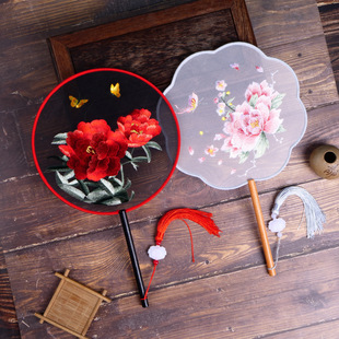 Chinese Style Retro Embroidered Round Fan, Special Fan for Han Dynasty, Double-Sided Embroidered Fan, Dance Fan, Daily Use Ancient Style Craft Fan