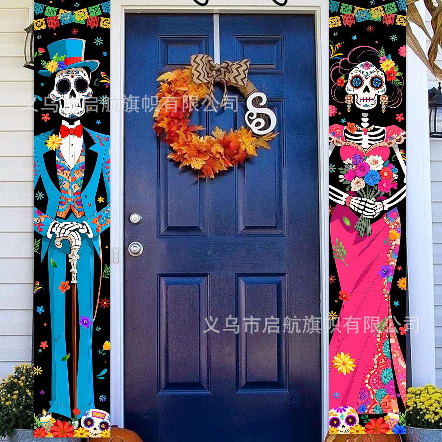 Transfronterizo nuevo Amazon Halloween pareja cortina de la fiesta de Navidad atmósfera decoración decoración colgar bandera diseño de fábrica