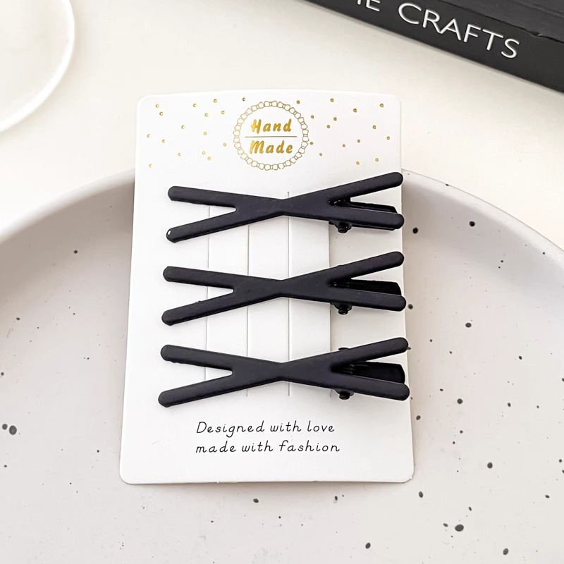 Youyou 2025 nueva horquilla negra, flequillo, clip de cabello roto en la frente, tocado lateral, pico de pato, palabra simple