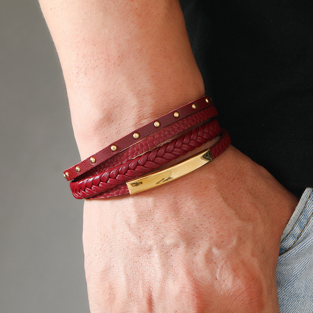 Rétro Couleur Unie Acier Inoxydable Faux Cuir Unisexe Bracelets display picture 11