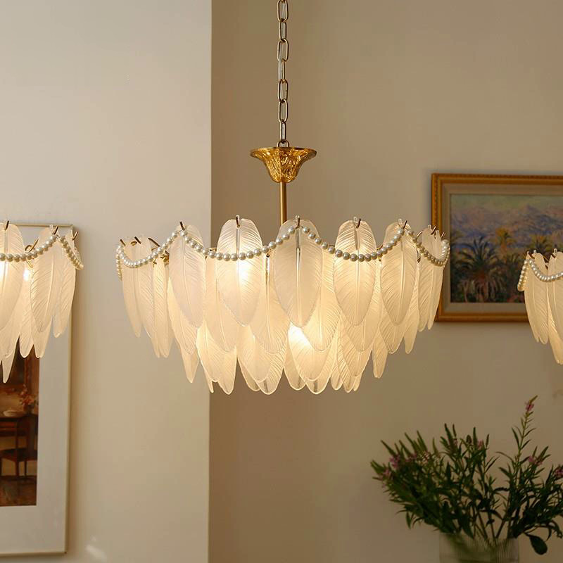 Luxury French Feather Glass Chandelier Retro American Restaurant Bedroom Living Room Wardrobe Designer Lighting 