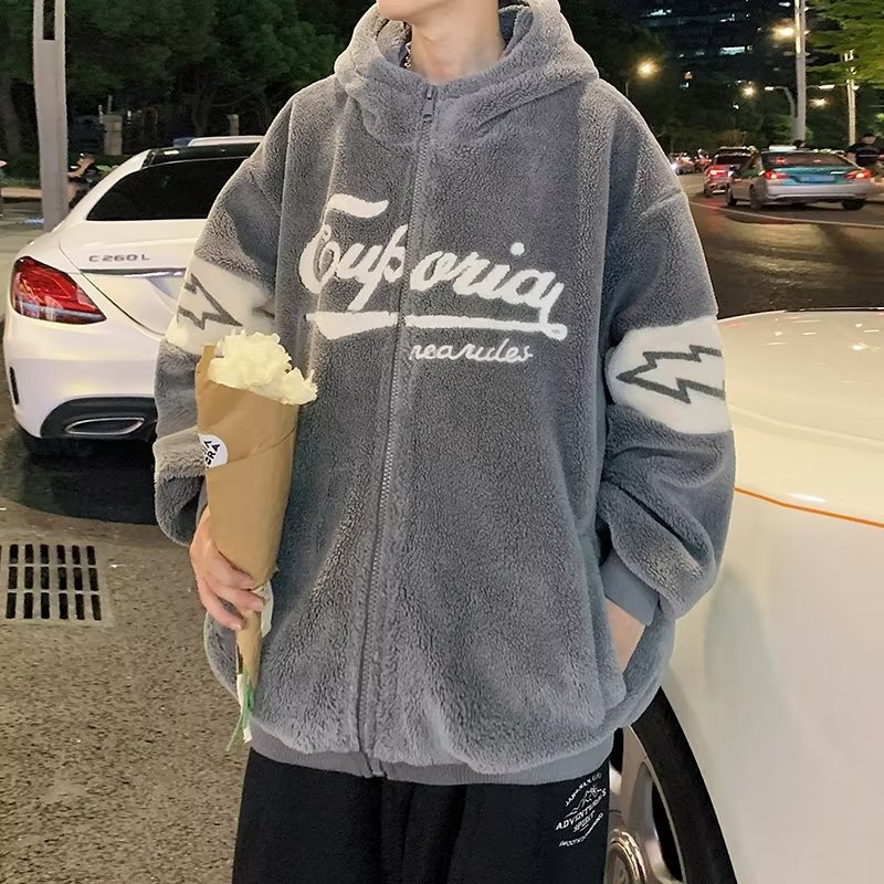 Chaqueta de lana de cordero estilo suave retro japonés para hombres invierno suelto bf estilo perezoso más terciopelo grueso chaqueta de algodón ins marea