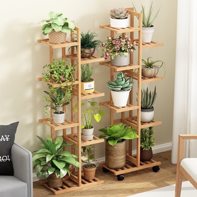 Nan bambú nuevo estante de flores estante de suelo izquierdo estante de maceta de flores balcón doméstico decoración de sala de estar estante de almacenamiento de grasa verde