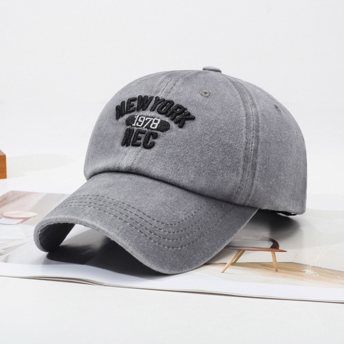 Baseball cap Korean version, water-washed cotton soft-topped hat, all-season unisex embroidered American letter bucket hat, cross-border in-stock