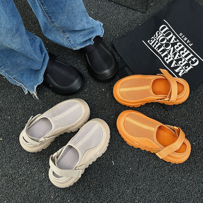 Thick Sole Heightened Hole Shoes Women's 2025 Summer New Velcro Sandals Breathable Lightweight Outer Wear Beach Shoes Women's Shoes