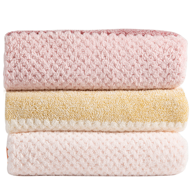 Toalla gruesa de lana de coral a rayas de rejilla de piña de alta densidad al por mayor de fábrica Toalla absorbente suave para uso diario en el hogar