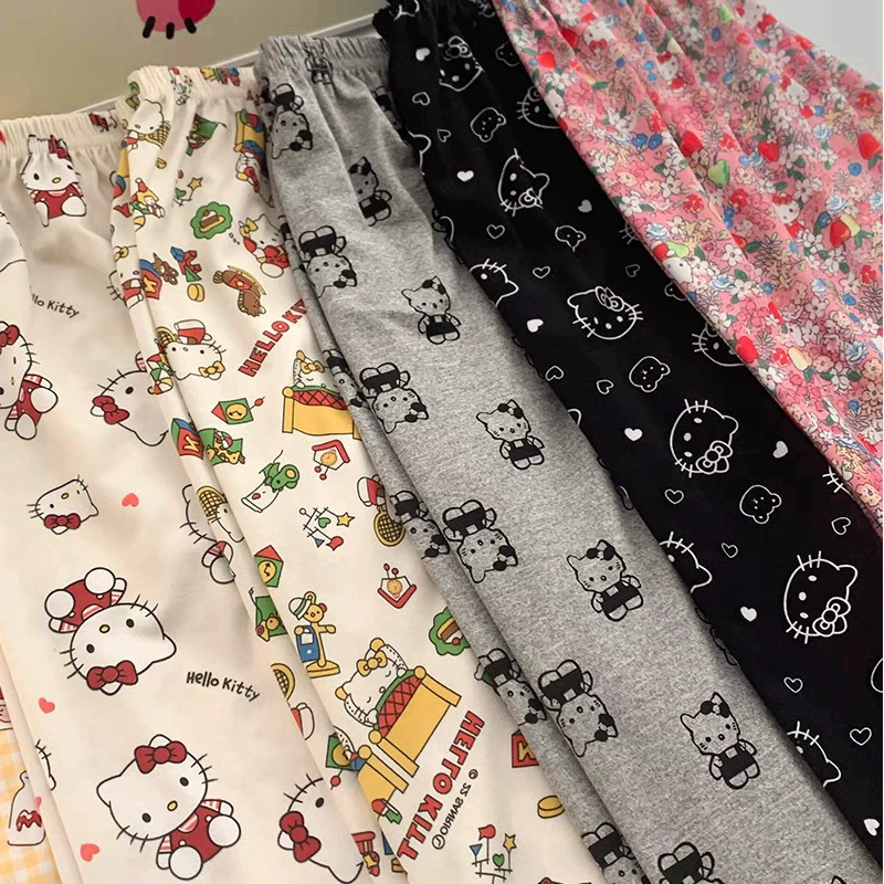 Мультяшные милые дикие джинсы ветровой пижамы женские весенние и осенние тонкие брюки повседневное лето можно носить на улице