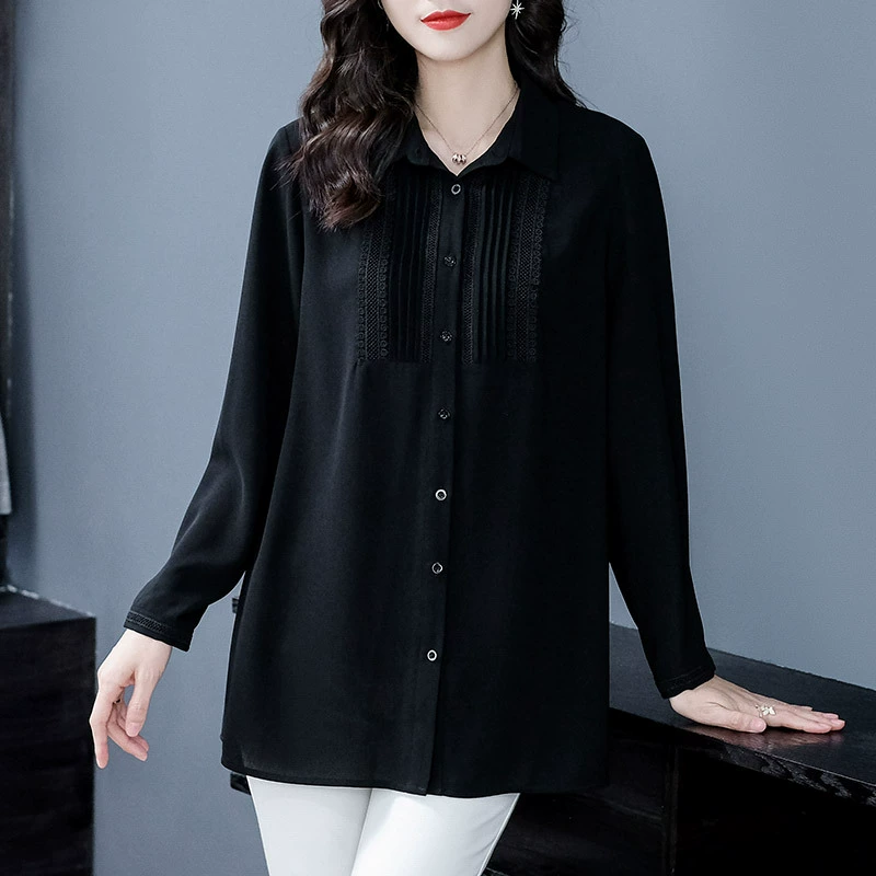 Большая свободная приталенная шифоновая кружевная дышащая шифоновая рубашка 240 Jin для женщин среднего и пожилого возраста, Топ