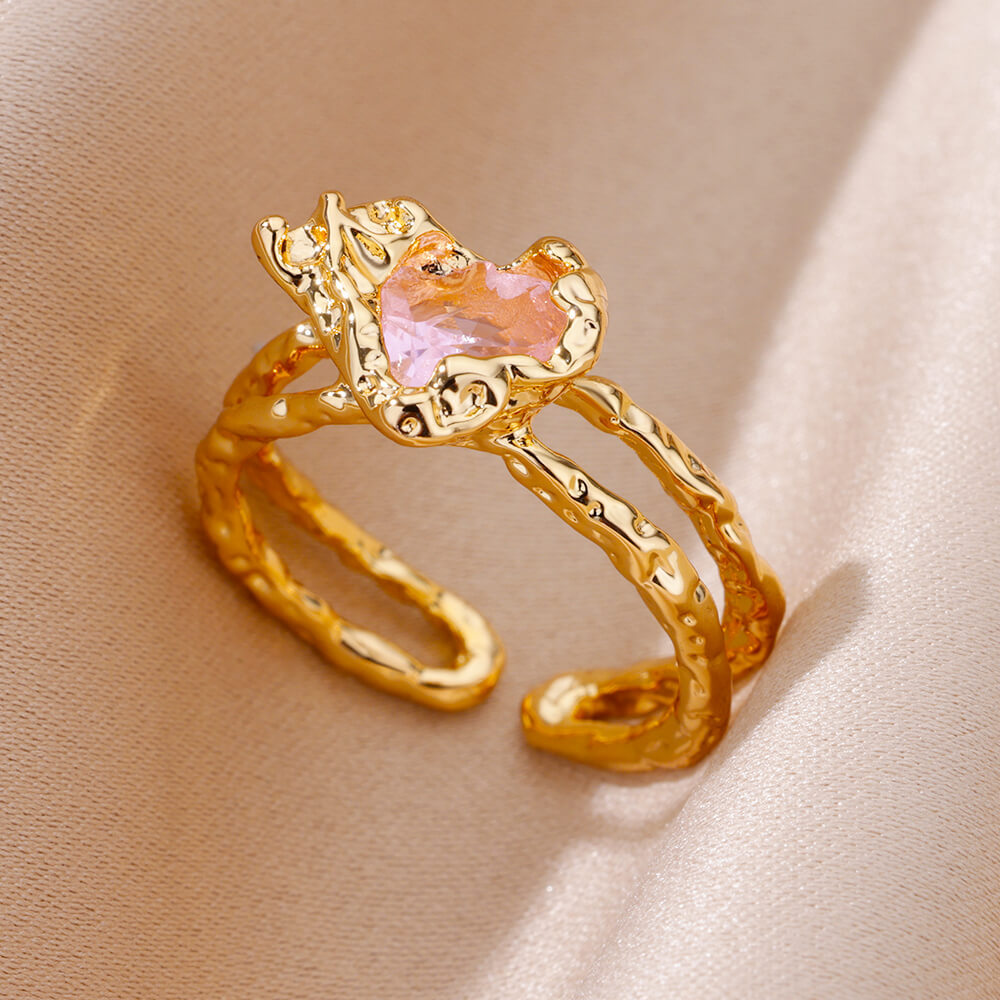 10g Weight Zircon Inlay Material Rings Classification Adjustable Ring Size 1 Piece Quantity Daily Occasion Copper Material Irregular, Heart Shape Pattern All Seasons Season Women's Gender Plating Design Elegant, Simple Style Style Wholesale Jewelry Elegant Simple Style Irregular Heart Shape Copper Zircon Plating Rings 10