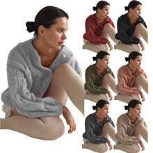 2025秋冬亚马逊新款麻花单排扣开衫欧美跨境纯色粗线针织衫毛衣女