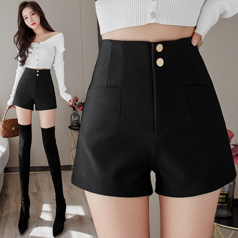 Little sister black shorts women's spring and summer new A- line versatile beautiful outer wear small high waist casual suit Little sister black shorts women's spring and summer new A- line versatile beautiful outer wear small high waist casual suit