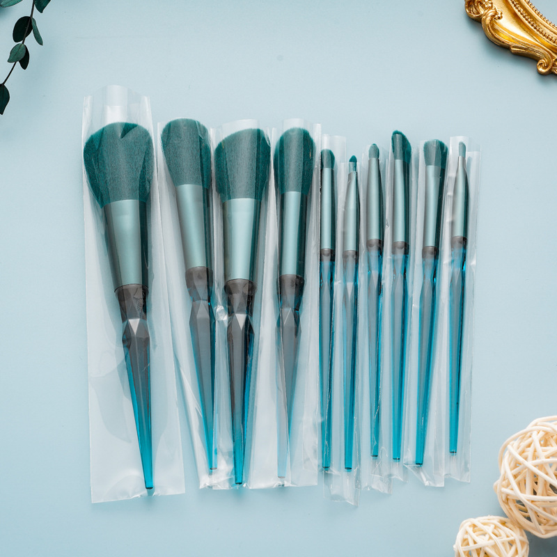 New 10-piece diamond crystal handle makeup set brush, dark green and bright red eyeshadow brush, loose brush, cross-border beauty tool undefined