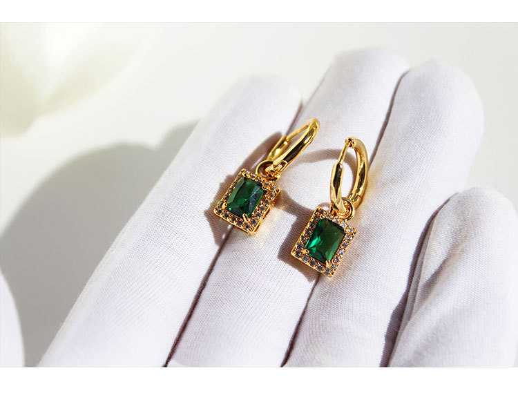 Retro Geometric Copper Inlay Zircon Dangling Earrings 1 Pair