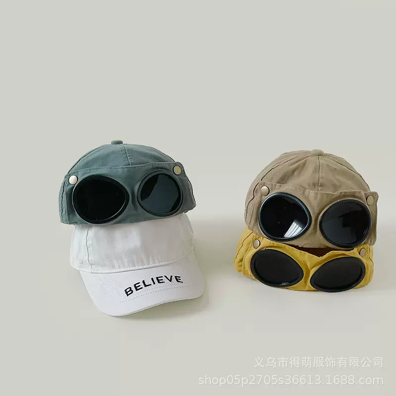 儿童棒球帽男童潮牌春秋薄款帅气飞行员防晒帽女童眼镜棒球鸭舌帽
