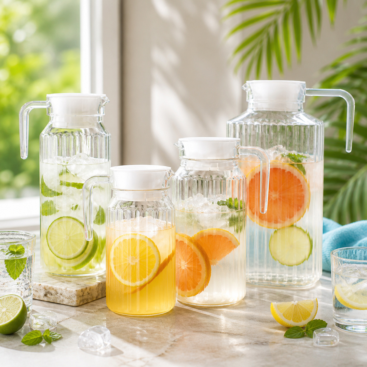 Juego de jarra de agua fría acrílica PC con líneas verticales transparentes engrosadas y resistentes a la caída. jarra de bebida de jugo doméstico 600ml - 2000 image 1