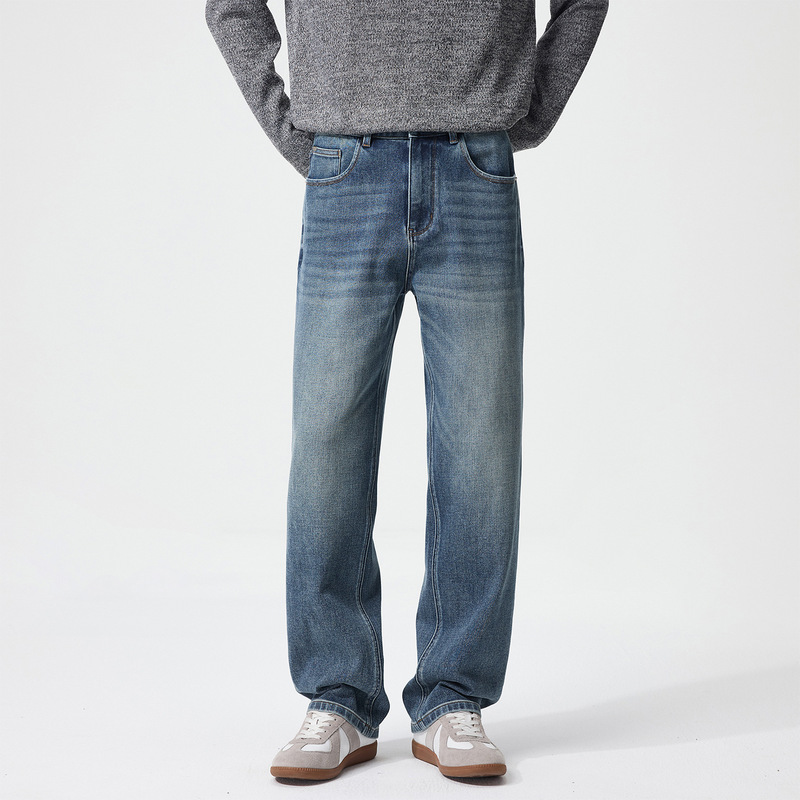 Men's four-way stretch straight-leg jeans, autumn washed distressed pants, 2026 new vintage loose casual pants Men's four-way stretch straight-leg jeans, autumn washed distressed pants, 2026 new vintage loose casual pants