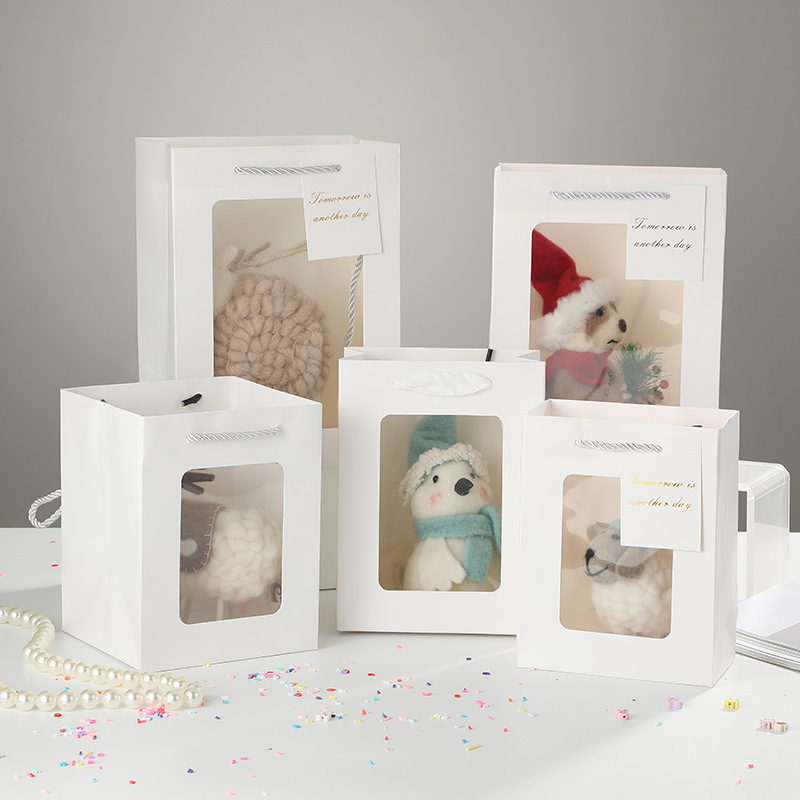 Window opening gift bag transparent window handbag creative gift bag window opening paper bag single bouquet packaging handbag
