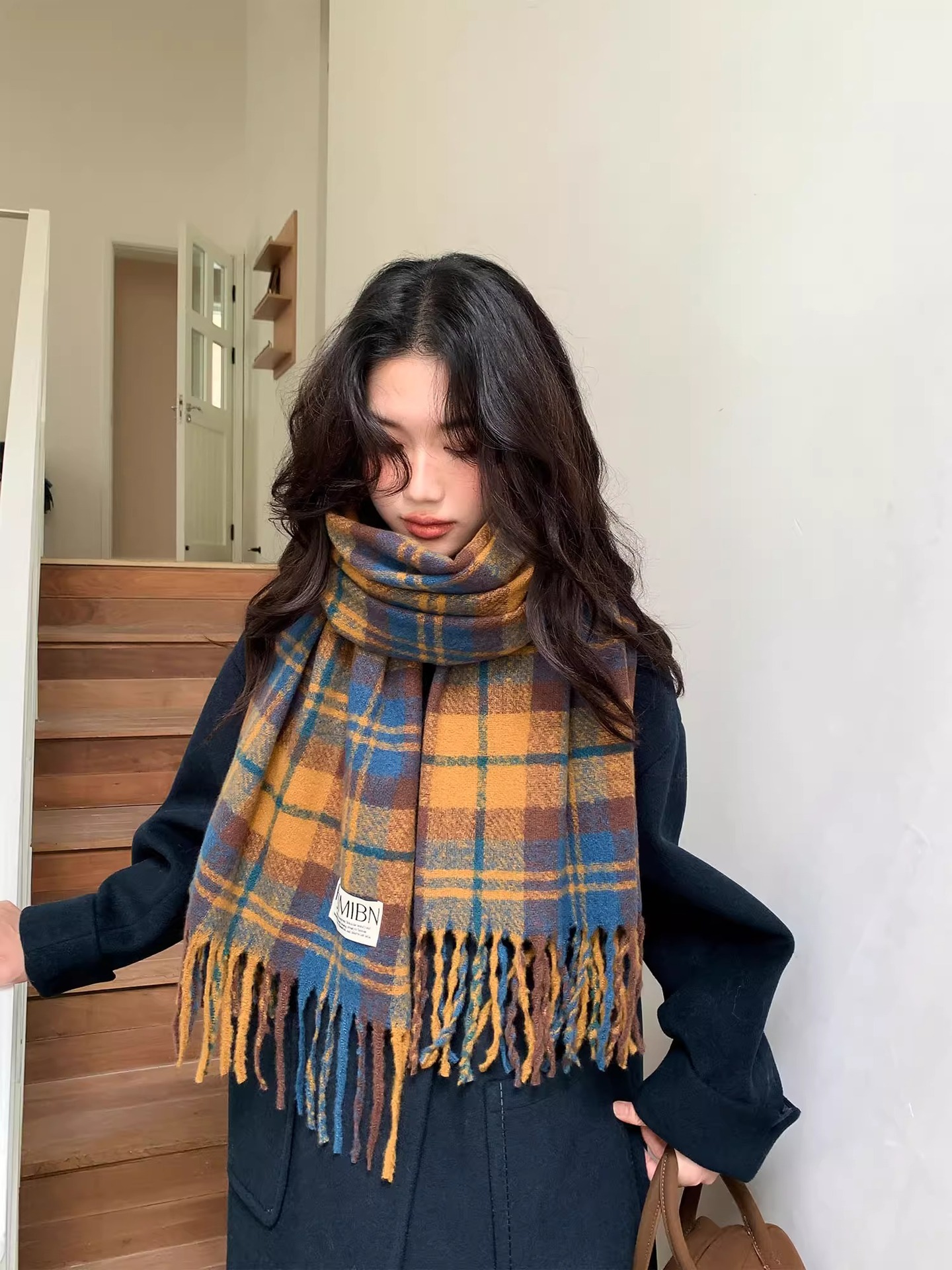 Red Checkered Scarf For Women Warm Winter Autumn Accessory_voghion.com