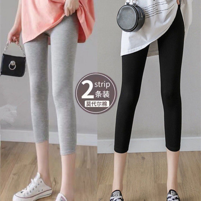 夏薄款莫代爾打底褲女外穿高腰大碼緊身彈力九分褲顯瘦百搭7分褲