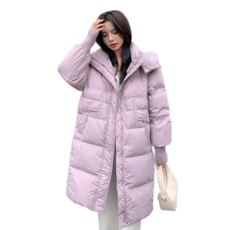 2025 Winter New Korean Style Women's Mid-Length Thick Loose Down Jacket Over-the-Knee Hooded Warm Coat Wholesale_voghion.com