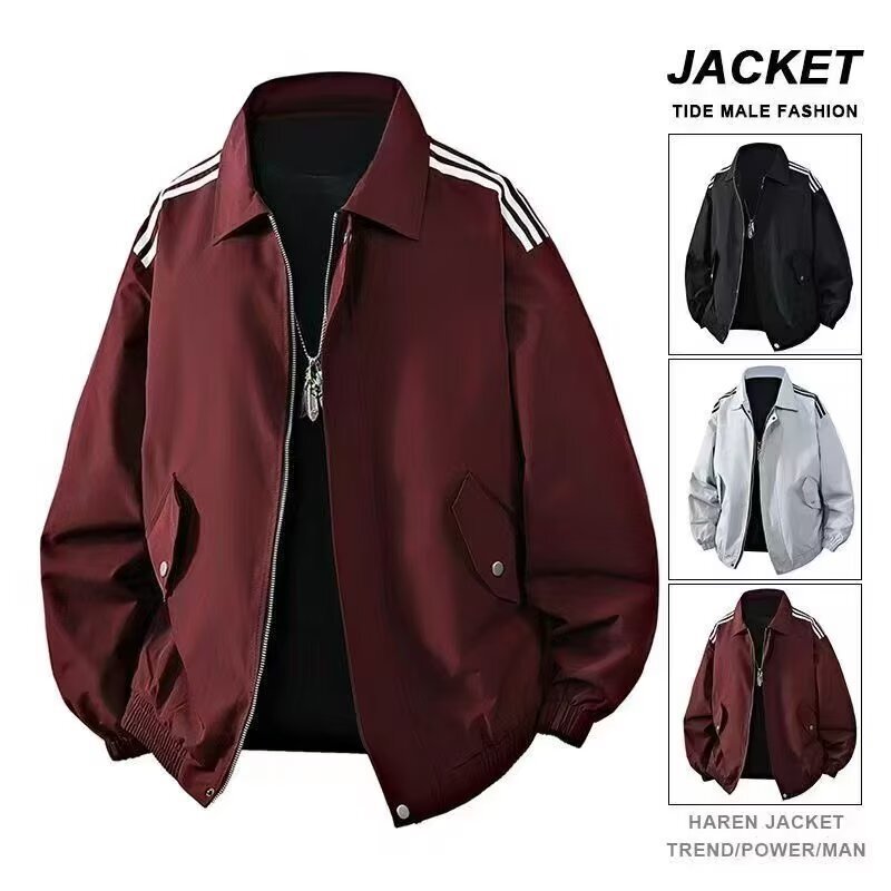 Men's spring and autumn trendy turn-down collar flight leather jacket, loose-fitting workwear casual men's outerwear Men's spring and autumn trendy turn-down collar flight leather jacket, loose-fitting workwear casual men's outerwear