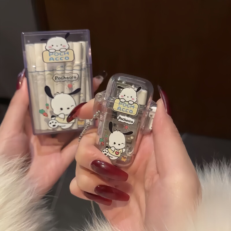 【多平台代发】抖音同款Hellokitty透明卡通烟盒带充气防风打火机|undefined