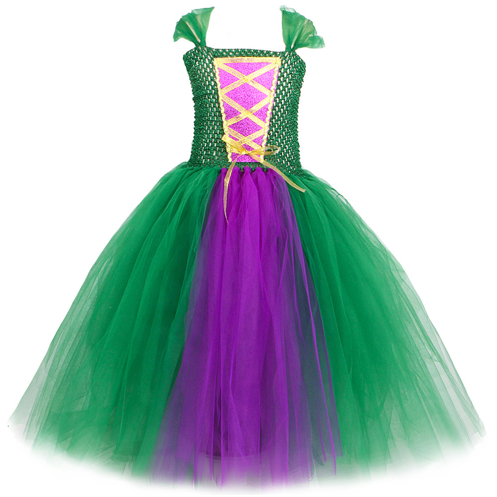 Ropa para niños Falda de bruja loca 2 Disfraces de Halloween para niños Vestido de tul de malla para niñas Ropa para niños_voghion.com