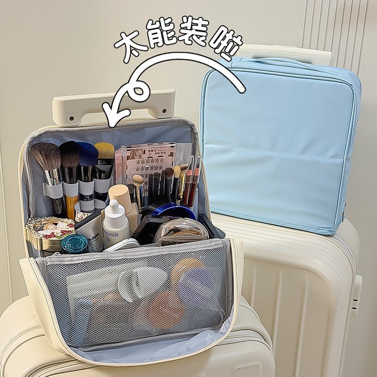 Cuero PU impermeable con espejo bolsa de maquillaje de mujer vertical de gran capacidad portátil bolsa de bolsillo de viaje portátil bolsa de almacenamiento