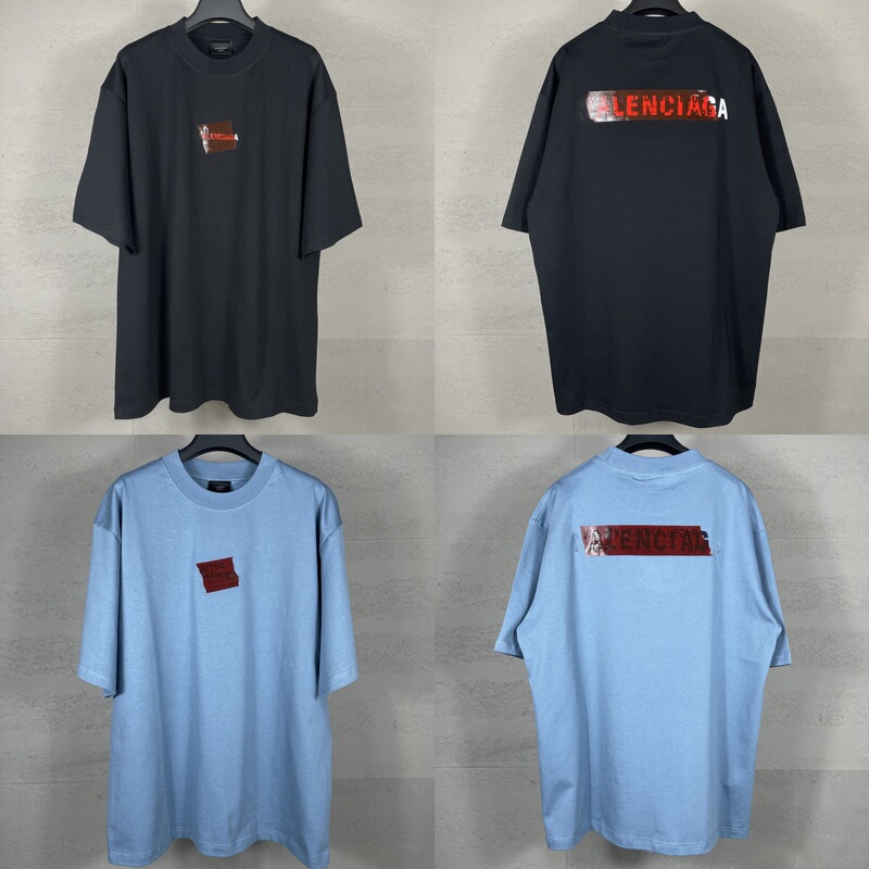 Cross-Border Paris Trendy Brand B's 2025 New Front and Rear Letter Logo Embroider Tape Pressure Loose Short-Sleeved T-Shirt