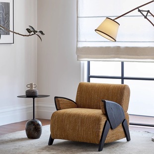 Beetle Single Leisure Chair Retro Yellow Sofa Chair Designer Living Room Balcony Antique Style Solid Wood Sofa Chair