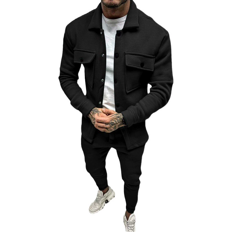 Мужской костюм из замши, осенне-зимний, европейского и американского стиля, приталенного силуэта, однобортный, однотонный, двухпредметный комплект для мужчин (для зарубежных рынков Amazon).