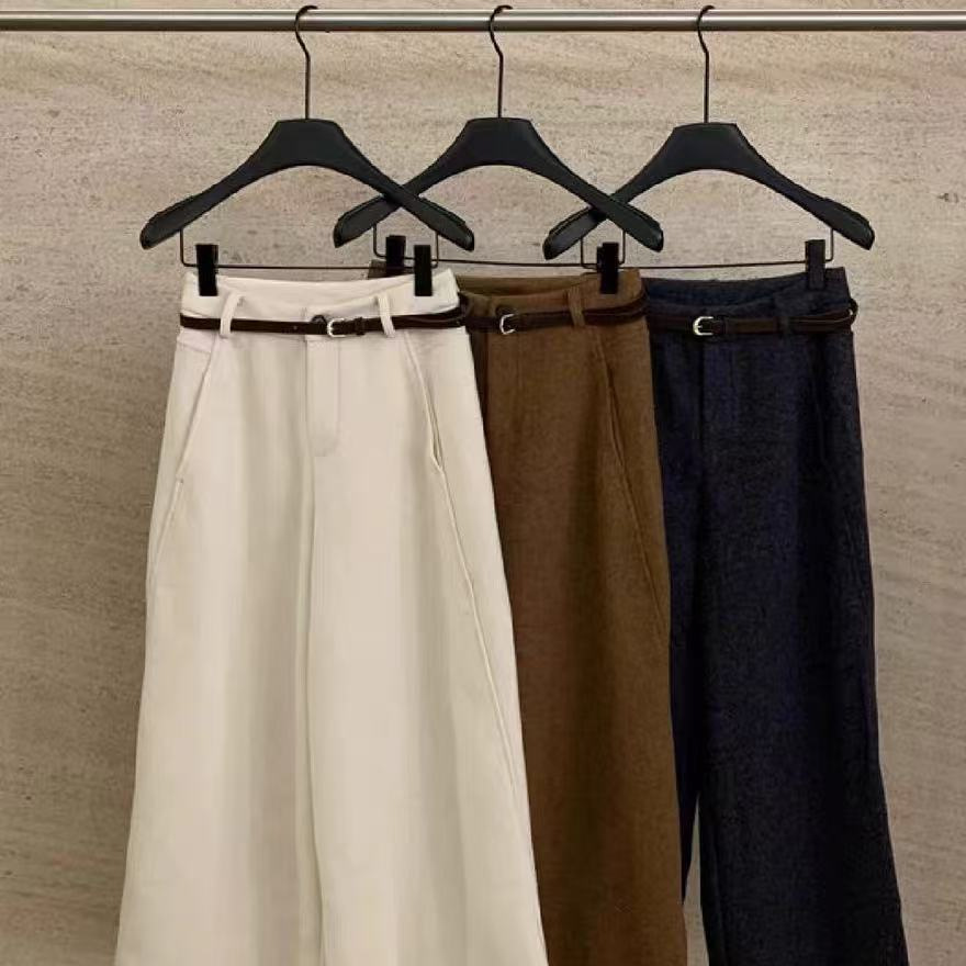 27111 韩系慵懒复古羊毛呢阔腿裤 配皮带 （超级厚实）