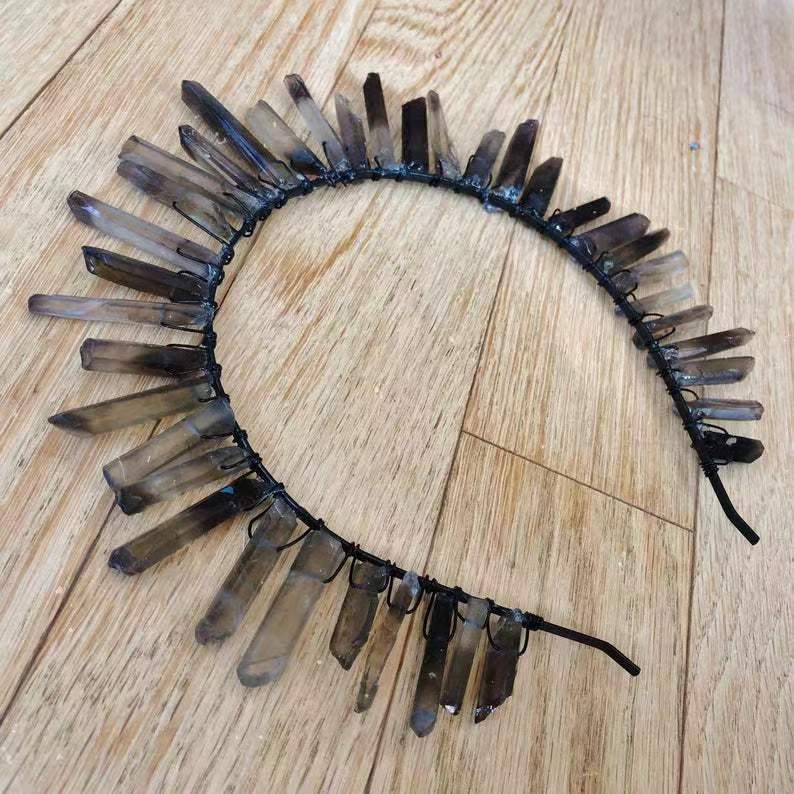 Diadema de cristal blanco natural tipo corona, joyería nupcial elegante, estilo europeo y americano, venta caliente.