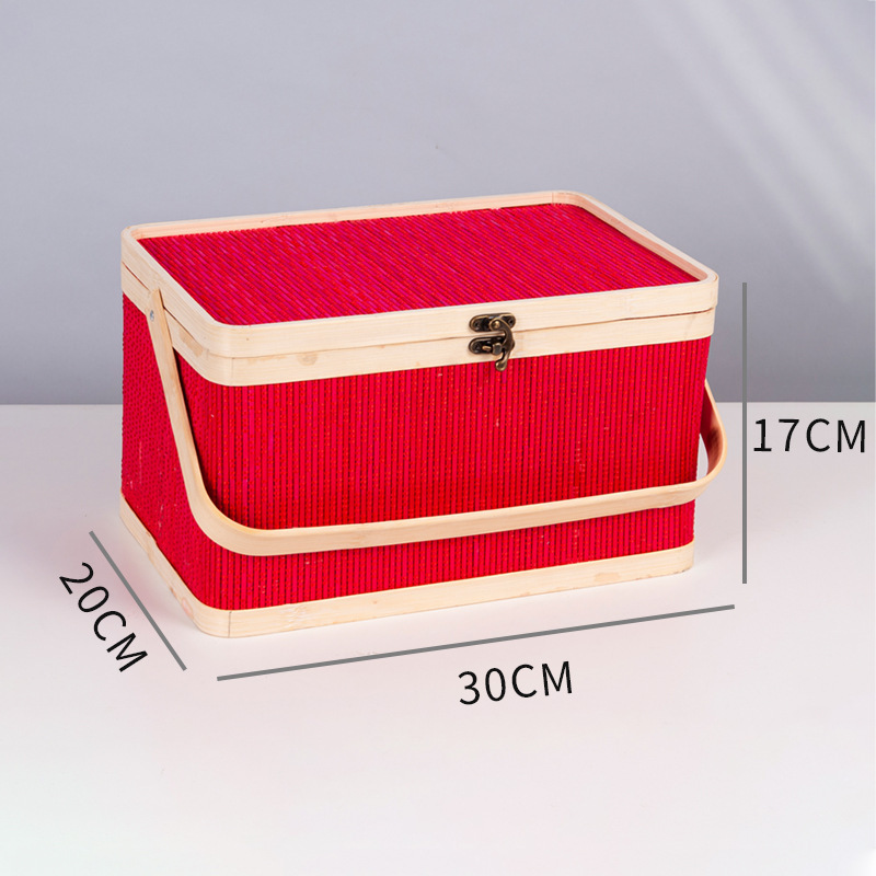 그림과 같이 큰 빨간색 사각형 대나무 바구니;