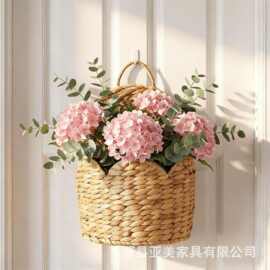 跨境水葫芦草编收纳篮可挂墙植物干花收纳筐进门玄关钥匙篮编织筐