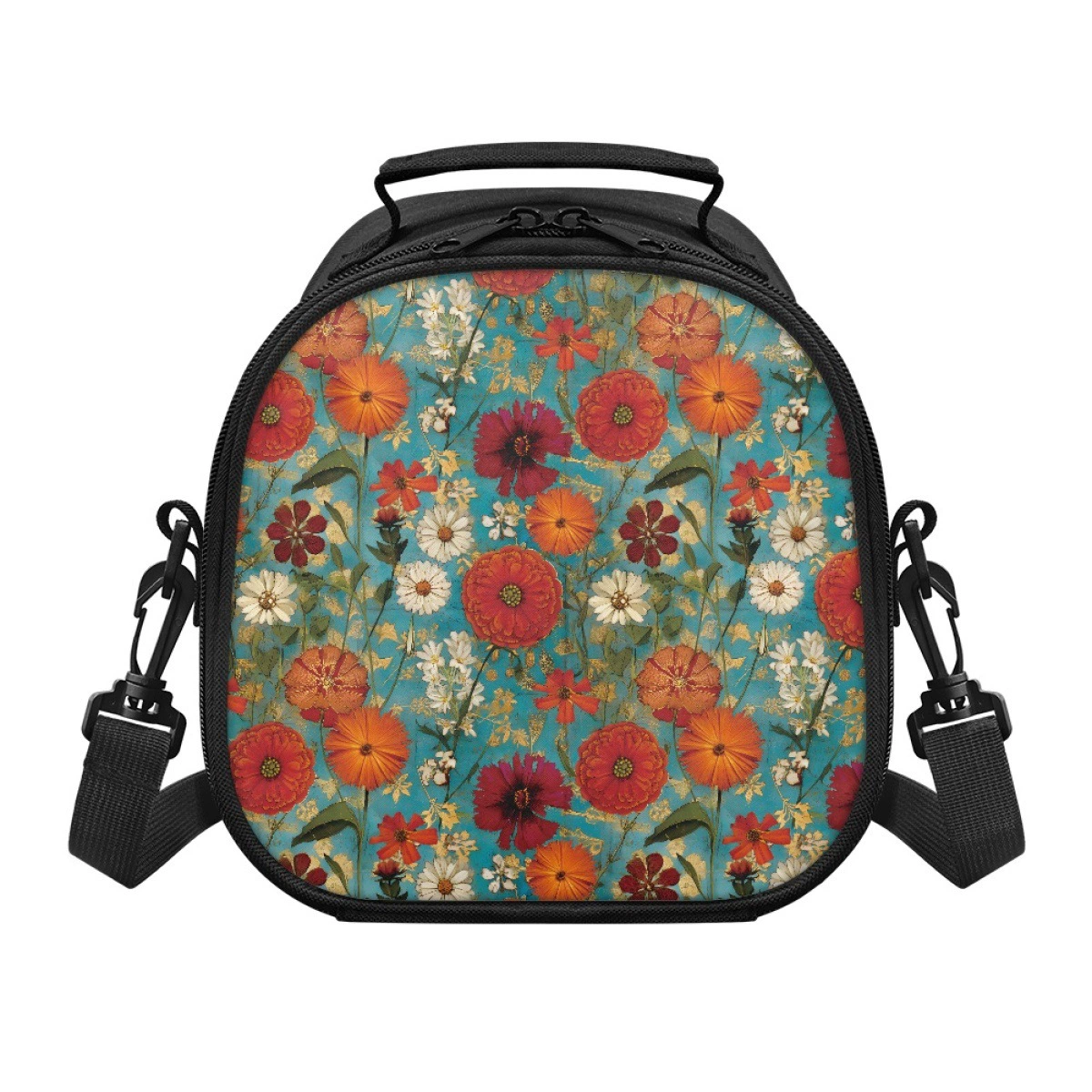 2025 Новый вместительный мешок для еды с креативным цветочным принтом, портативная сумка через плечо для кемпинга и пикника, с возможностью печати