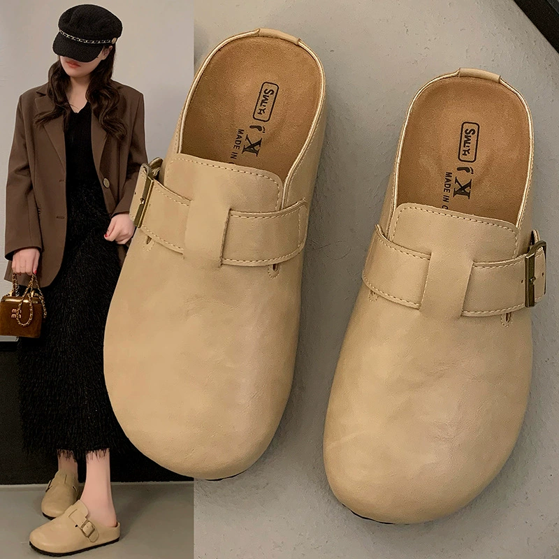 Баотоу половина тапочек женщины с плоской подошвой и одежной одежной туфли 2025 года