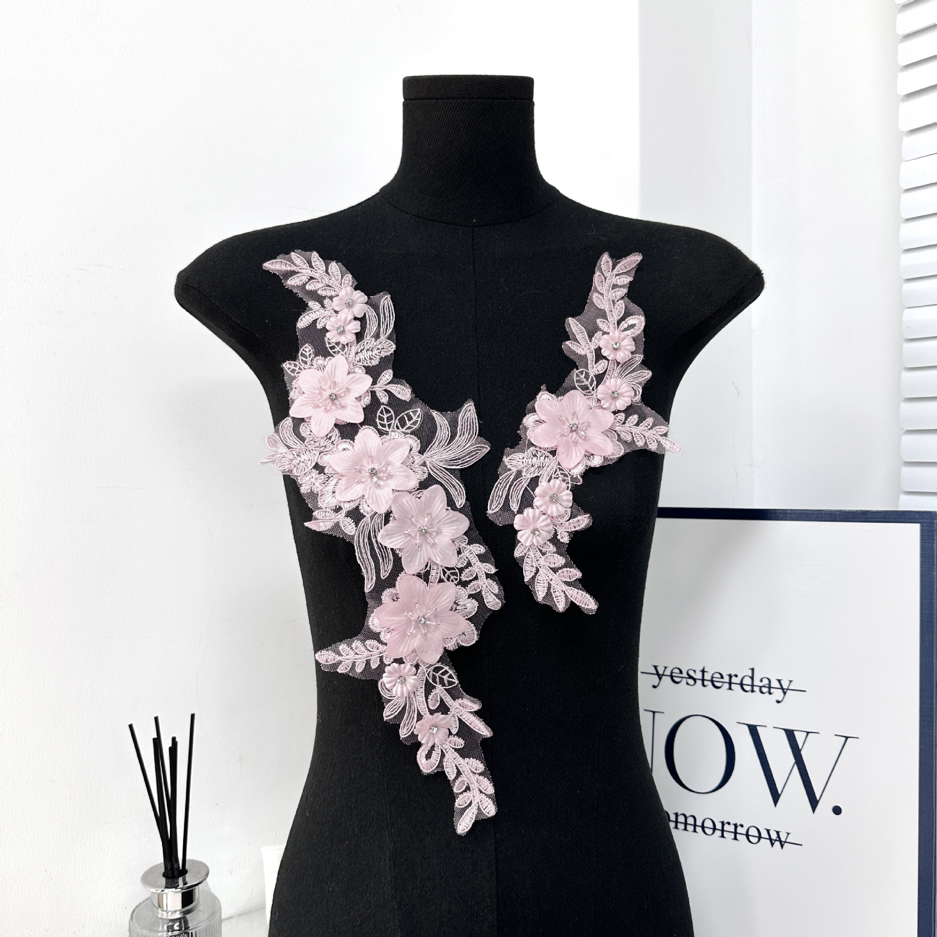 encaje ropa hecha a mano material de decoración bordado tridimensional encaje flores hojas textura accesorios de ropa al por mayor image 9