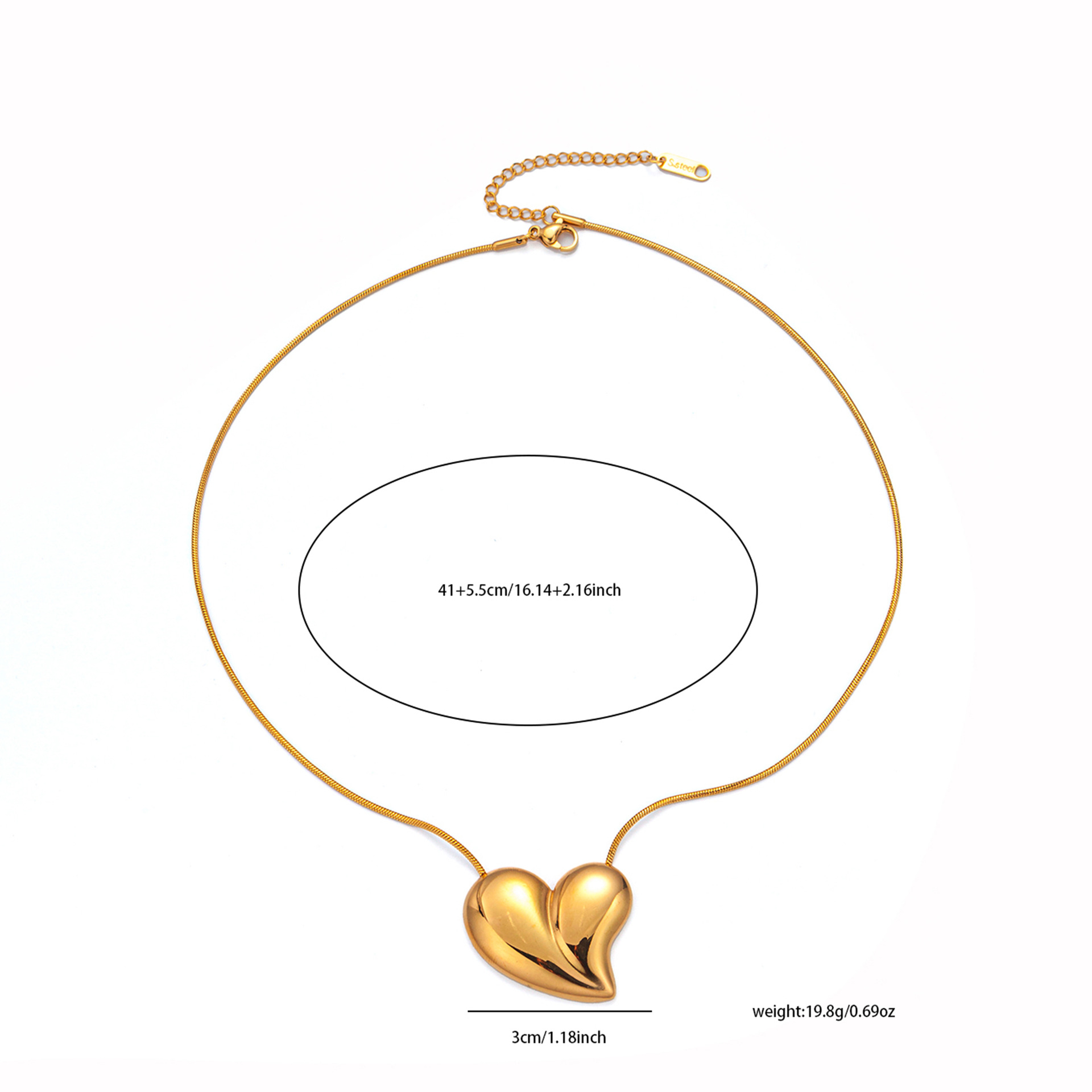 17g Weight 0.03µm Gold Plating Thickness Electroplated Gold Plating Process Golden Plated Plating Material Jewelry Set Classification cable chain Chain Type 1 Piece Quantity Daily Occasion 201 Stainless Steel Material Heart Shape Pattern Women's Gender Simple Style Style Plating Craft Wholesale Jewelry Simple Style Heart Shape Titanium Steel Jewelry Set 10