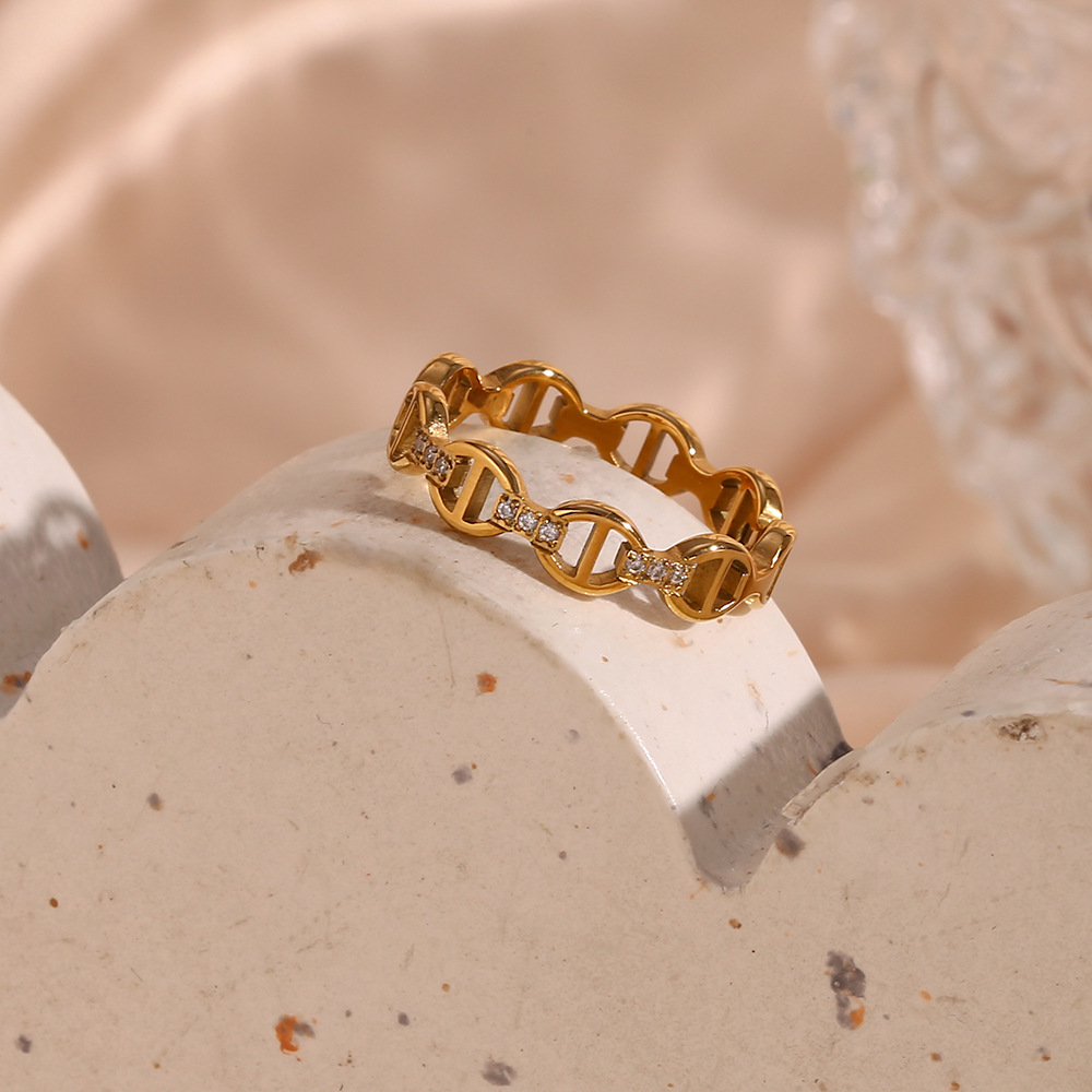 Fashion Geometric Stainless Steel Plating Zircon Rings