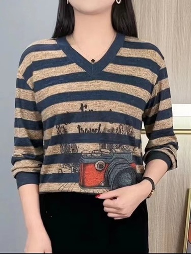 Autumn and Winter Women's Mother Fashion Versatile Long Sleeve Collar Base Shirt Stylish Hides Fat Slimming Top