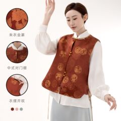 南油秋季新款国风提花马甲新中式复古盘扣流苏对襟立领唐装马夹女