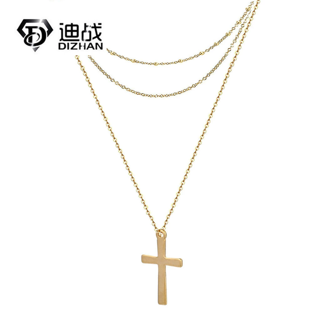 Мода простой Изысканный сто башня ювелирные изделия оптом из нержавеющей стали тонкий ожерелье крест кулон Многослойные Ожерелье ключицы