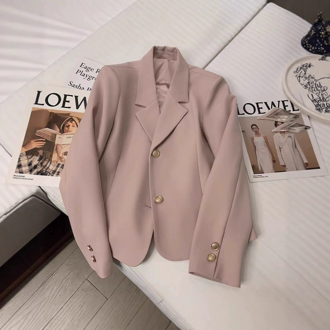 Розовый блейзер для миниатюрных женщин 2025 весна новый корейский стиль короткий элегантный высококачественный повседневный маленький костюм