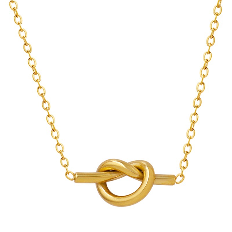 Marka estilo coreano nicho cariño anudado en forma de corazón colgante collar femenino de acero de titanio chapado en oro de 18 quilates popular cadena de clavícula