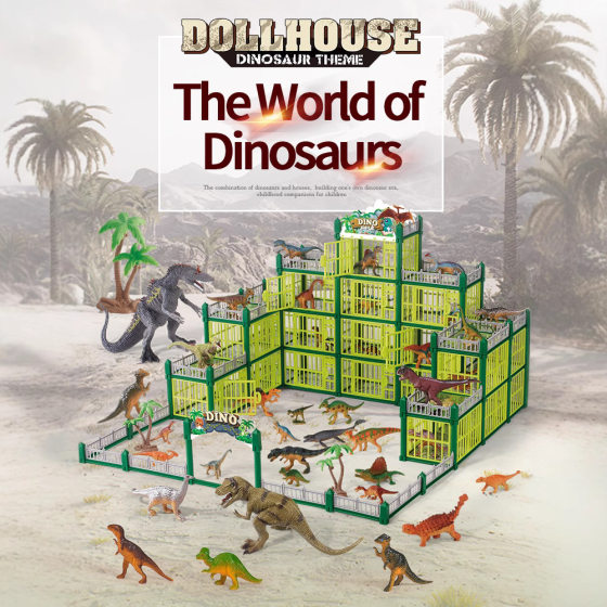 <English Gift Box> Amazon New Diy Dinosaur Colosseum Parent-Child Interactive Educational Building Assembled Toys