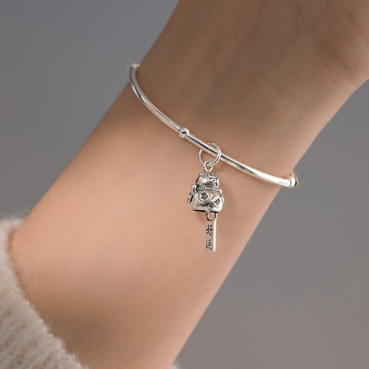 New 925 silver plated lucky cat bracelet female ins niche design bracelet retro New Year jewelry