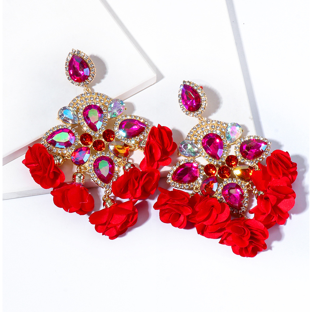 New Bohemian Color Diamond Flower Female Earrings Personality Accessories Wholesale display picture 18