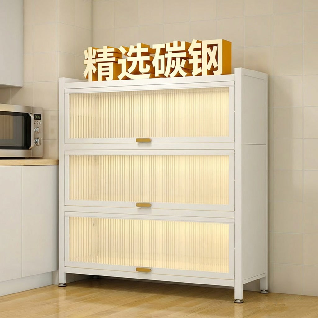 Gabinete de almacenamiento multicapa integrado de piso de estante de cocina armario de acero multifuncional con puerta armario de almacenamiento a prueba de polvo