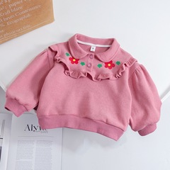 Korean children's clothing 2022 new girl autumn stylish long sleeve crew neck hoodie children loose solid color embroidered top